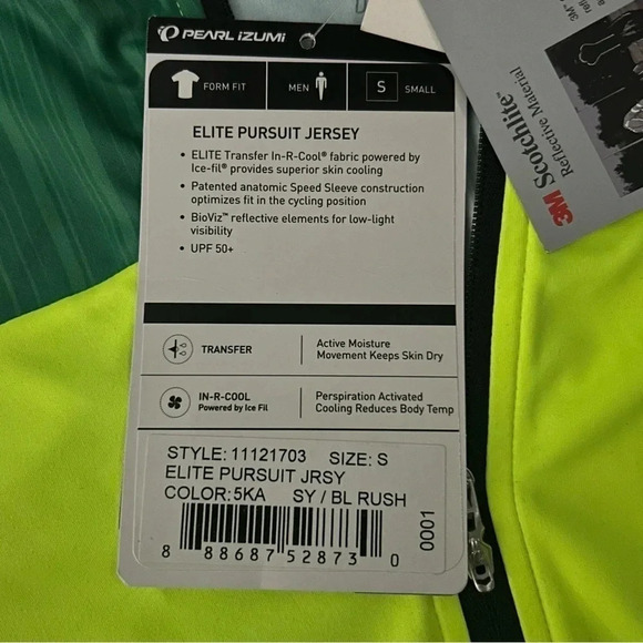 NWT Pearl Izumi Men’s Small Elite Pursuit Jersey Style Green Yellow Flourescent - Picture 6 of 11